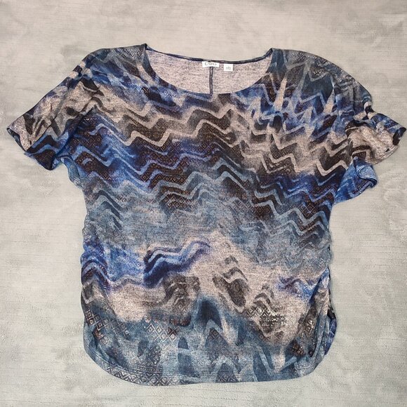 Cato Golden Reflexes Blue Water Blouse Top No Shoulder Seam Business Casual - Picture 1 of 13
